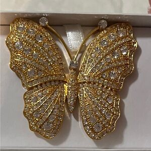 Gold Rhinestone Monarch Butterfly Brooch Large Statement Pin